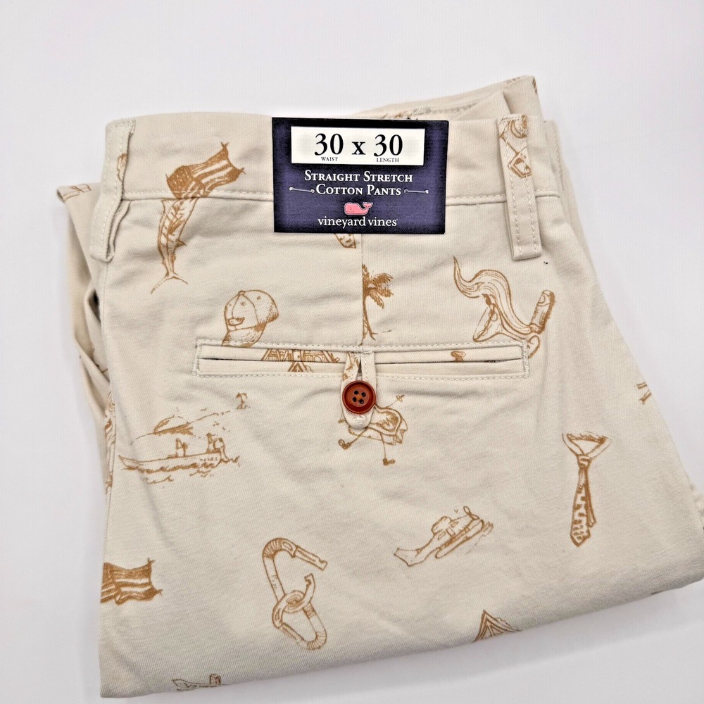 Vineyard Vines Men's 30x30 Stone Beige Straight Stretch Cotton Chino Pants‎ NEW